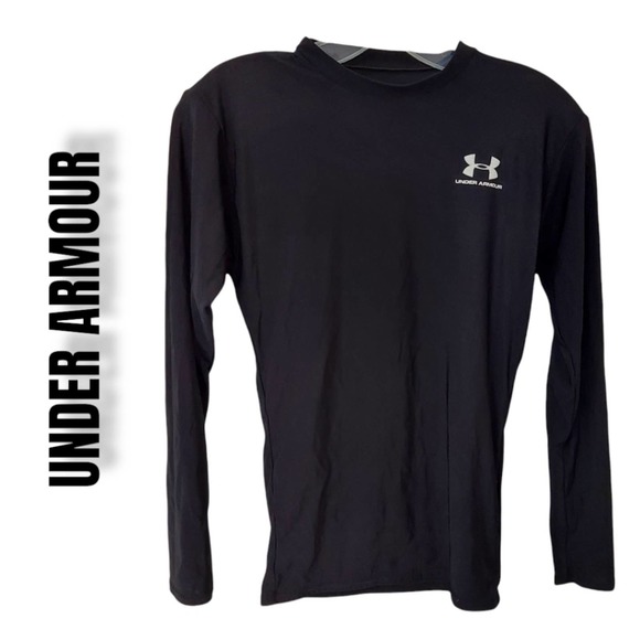 Under Armour Long Sleeve Womens Black Tight Fit Top Size Medium M White Logo - Picture 1 of 7